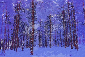 電腦畫 雪色松林