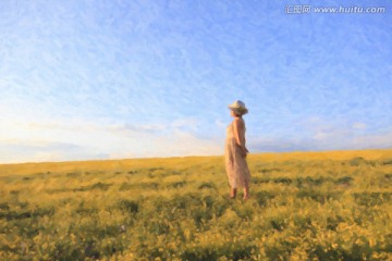 油畫 看夕陽