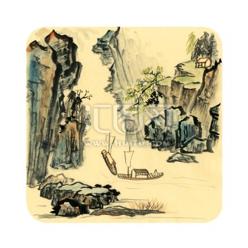 山水意境國畫 三峽風(fēng)景
