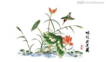 花盆素材 双开莲花 通道分层