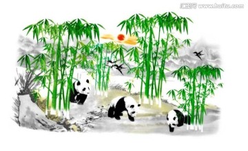花盆素材 熊貓與竹 通道分層