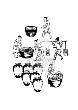 釀酒人物線描