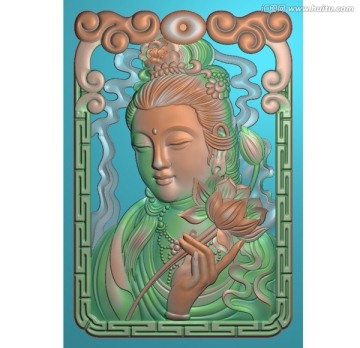 46牌精品側(cè)觀音 精雕圖 灰度