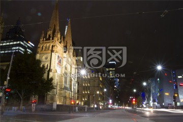 墨尔本圣保罗大教堂的夜景