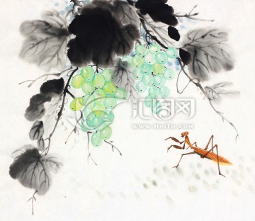 螳螂 葡萄 寫意 水墨 國畫