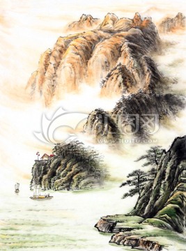 晨霧出風(fēng)帆 帆船 江河 國(guó)畫(huà)