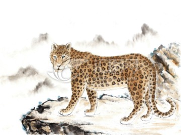 獵豹 山崖 國畫 寫意