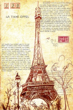 巴黎铁塔 怀旧风景装饰画