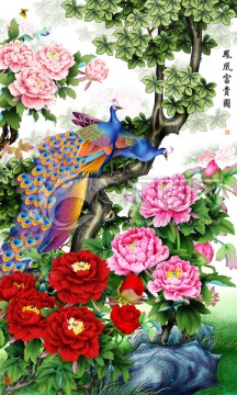 牡丹 鳳凰富貴圖