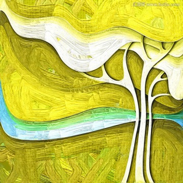 高清抽象油画 装饰画 树木