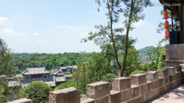 中国风重庆安居古镇建筑风景城楼