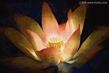 荷花油畫