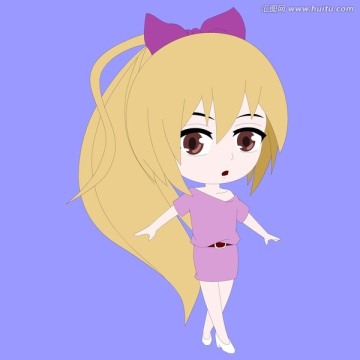 Q版卡通動(dòng)漫馬尾手繪女孩