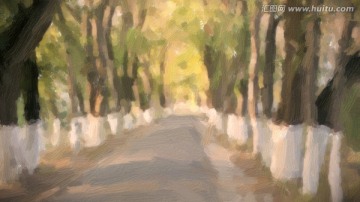油畫 林蔭道