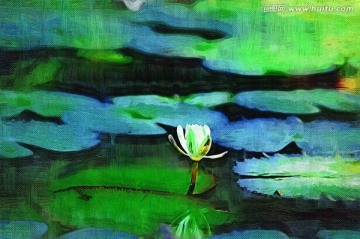 油畫 荷花