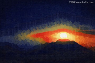 抽象油畫 抽象裝飾畫 日落