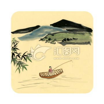 江面泛舟 山水畫