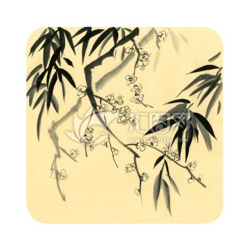 國(guó)畫(huà)竹子 竹葉 梅花