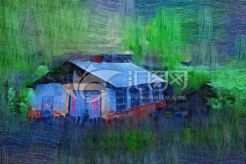 電腦油畫 山村風(fēng)景