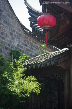 中式建筑 红灯笼 楼阁 翠竹