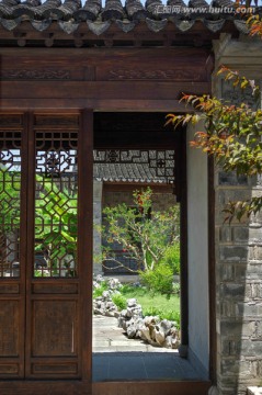 中式建筑 园林 花窗 花园