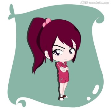 Q版動(dòng)漫卡通手繪馬尾 女孩