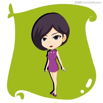 Q版卡通動(dòng)漫旗袍手繪女孩