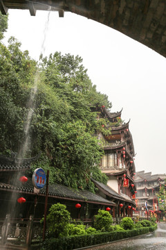 泸州叙永鱼凫古街雨景