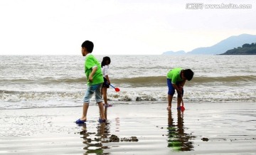 大海 海边 孩童 戏水