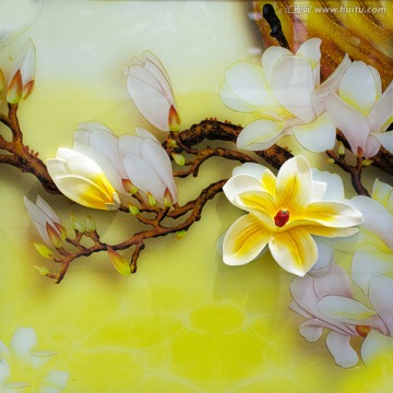 立體白玉蘭花卉油畫