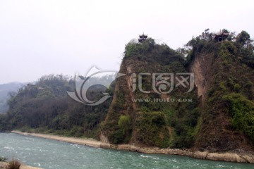 河岸风景 古建 都江堰