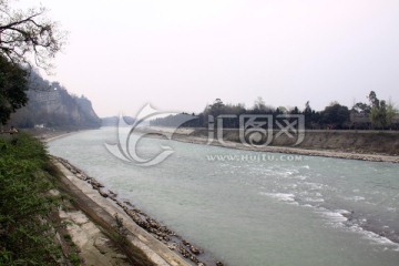 河岸风景 古建 都江堰