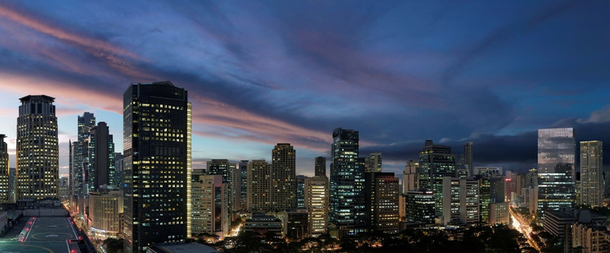 建筑群夕阳外景