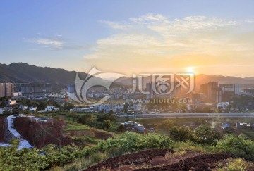 叙永新貌城市楼群夕阳晚霞