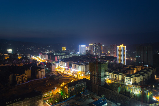 泸州叙永永宁新区夜景俯视鸟瞰