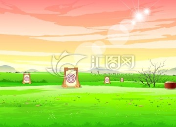 flash場(chǎng)景卡通矢量素材黃昏