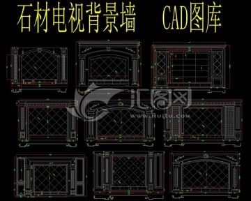 石材电视背景墙CAD设计图库