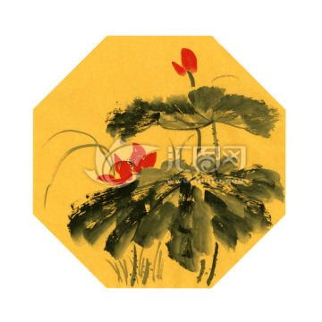 裝飾荷花 水墨畫