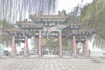 濟(jì)南大明湖線描（未分層）