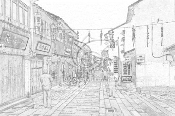 蘇州古鎮(zhèn)線描效果（未分層）