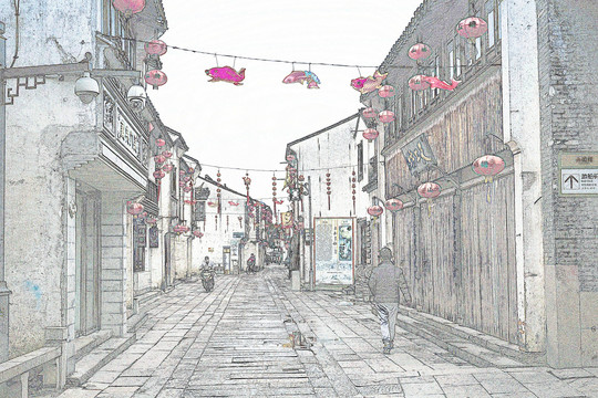 蘇州古鎮(zhèn)線描（未分層）