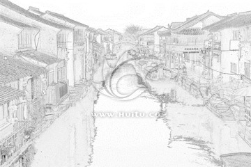 蘇州古鎮(zhèn)線描效果（未分層）