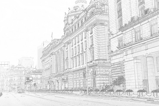 上海外灘老建筑線描（未分層）