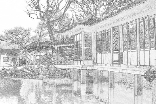 蘇州園林線描效果（未分層）