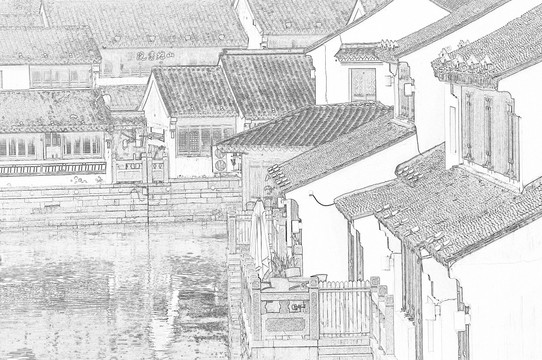 蘇州古鎮(zhèn)線描效果（未分層）