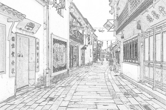 蘇州古鎮(zhèn)線描效果（未分層）