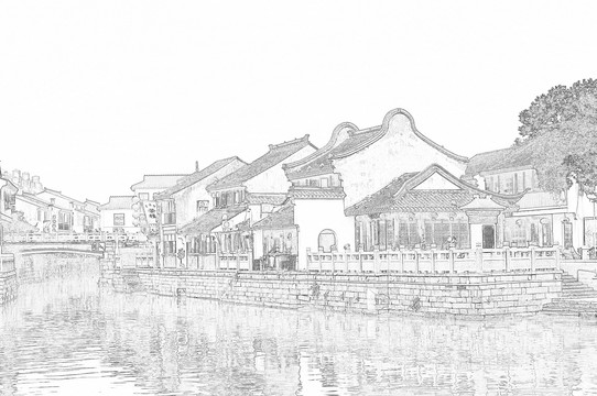 蘇州古鎮(zhèn)線描效果（未分層）