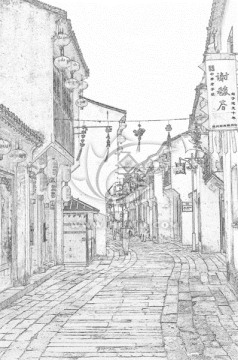 蘇州古鎮(zhèn)線描效果（未分層）