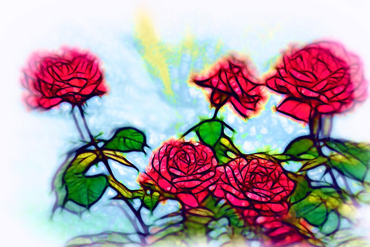 月季花油畫