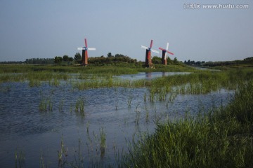 黄河湿地 风车 水车 沼泽